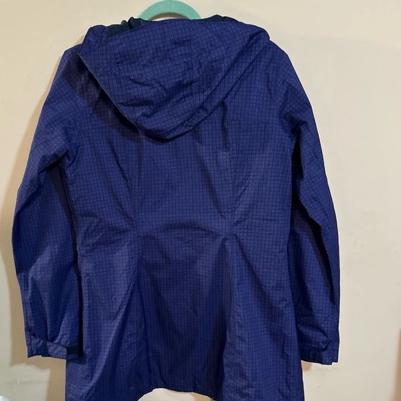 Columbia Blue & Black Print Full Zip Hooded Omnitech Jacket Mid-Length Medium. - Picture 6 of 9